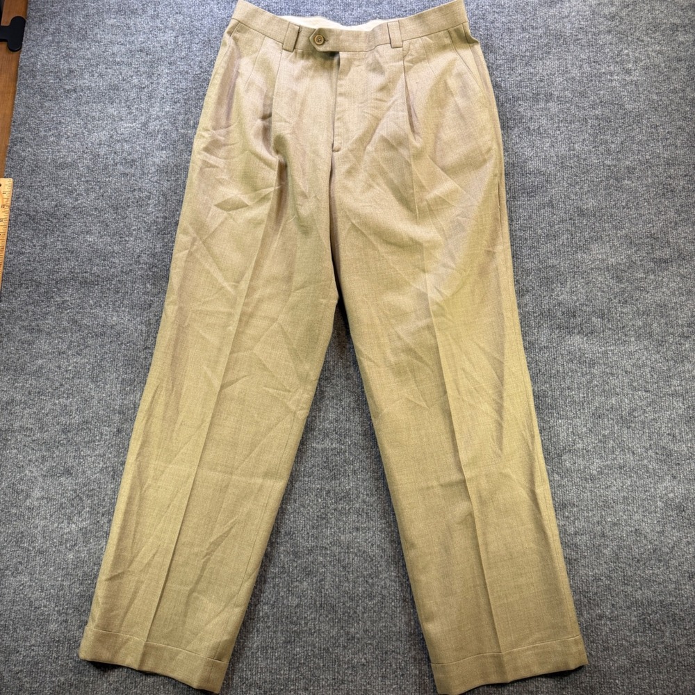 Linea Naturale Mens 35 Tan 100% Wool Pleated Cuffed Dress Pants Made in Italy